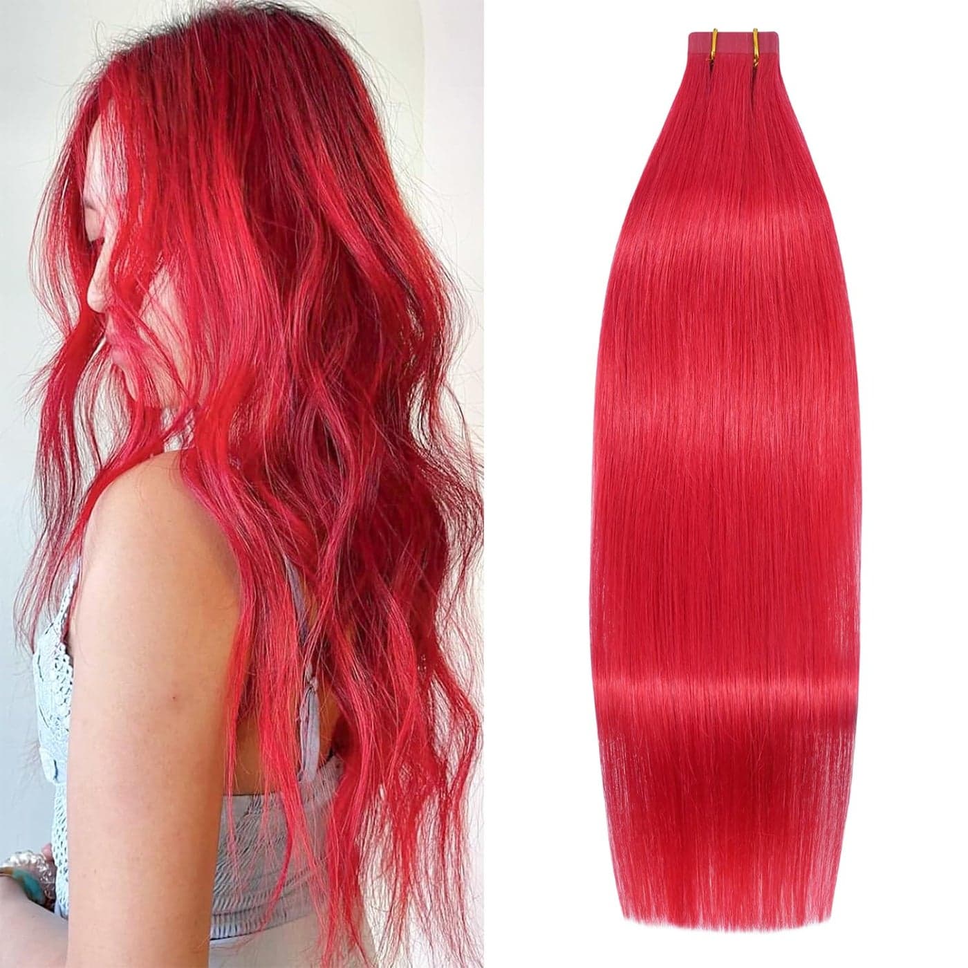 WindTouch Tape in Hair Extensions Bright Red 100 Human Hair Extensions Straight 20 Pcs 20Inch red 50g