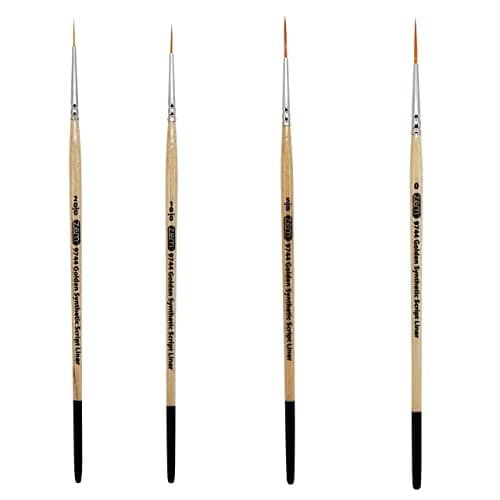 ZEM Brush Golden Synthetic Long Script Liners Artist Paint Brushes Sizes 200 100 50 0