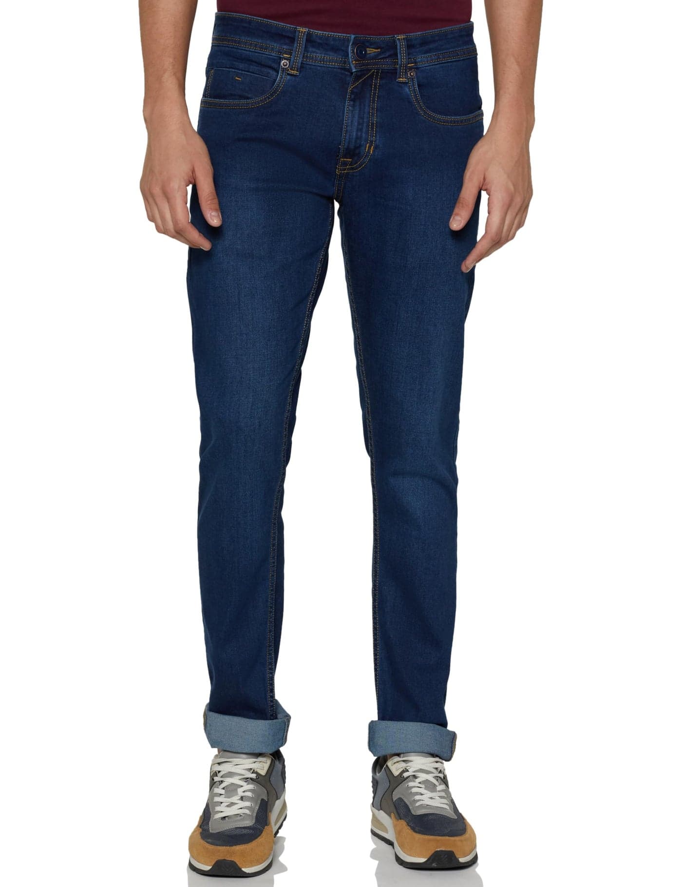 Peter England Men's Premium Skinny Fit Stretchable Mid Rise Jeans, 32 Medium Blue
