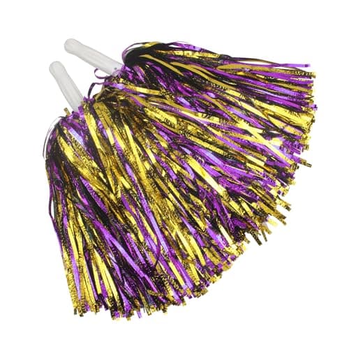Hooshing 24PCS Purple and Gold Pom Poms Cheerleading Metallic Foil with Baton Handle Cheerleader Pompoms for Sports Spirited Party Dancing Cheer Squads