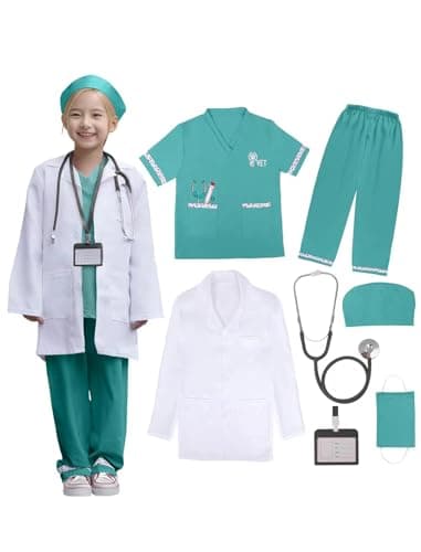 ANPHILE Kids Doctor Veterinarian Costume Vet Costume for Kids with Doctor Coat Career Day Costumes for Girls Boys