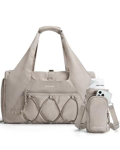 BAGSMART Gym Bag for Women, Lightweight Duffel with Shoe Compartment, Tote Bag with Wet Pocket for Yoga Travel, Camel
