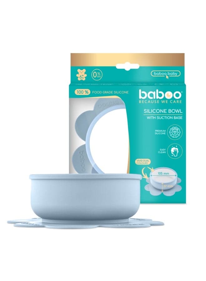 Baboo Silicone Bowl with Suction Base | Silicone Food Bowl for Babies Kids Toddlers, Best for For Hot and Cold Food Grade Safe BPA-Free Non-Slip Design | Dishwasher safe 6 Month Up (Blue Haze)