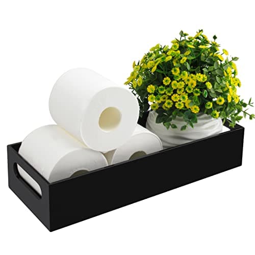 Tasybox Toilet Paper Holder with Storage Acrylic Toilet Tank Tray Black Bathroom Trays with Handles Vanity Tray for Home Decor