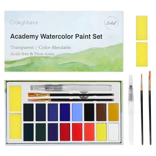 16 Colors Large Block Watercolor Paint Set for Watercolors Workbook Portable Water Colors Paint Kit with 2 Paintbrushes 1 Waterbrush for Adult Painting Beginners Professional Amateur Hobbyists