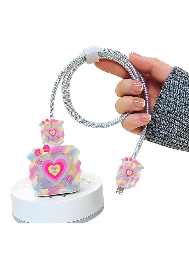Cable Protector For iPhone Charger, Lovely Cable Protector Compatible With iPhone 18W/20W Charger Anti-Bending USB Cable Cover With Spiral Ropeand End Protector (Love Heart)