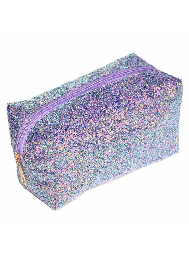 Colorful Glitter Shine Cosmetic Pouch Waterproof Zipper Handbag Carry Case Organizer Travel Case, Purple, Purple
