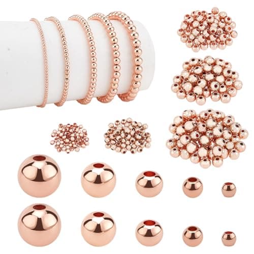 PH PandaHall 300pcs Rose Gold Plated Beads, 5 Sizes Round Spacer Beads Seamless Smooth Ball Bead Long-Lasting Spacers for Bracelet Necklace Earring Jewelry Making DIY Crafts (2mm, 3mm, 4mm, 5mm, 6mm)