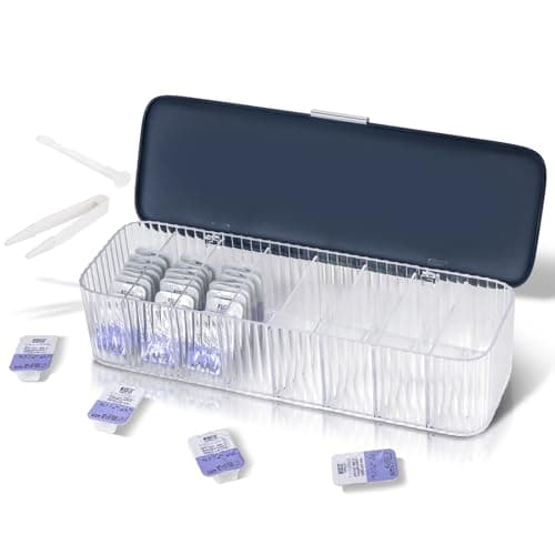 VORDRASSIL P80 Daily Contact Lens Organizer with Remover Tweezer Disposable Lens Dispenser Clear Plastic Box for All Brands Blue