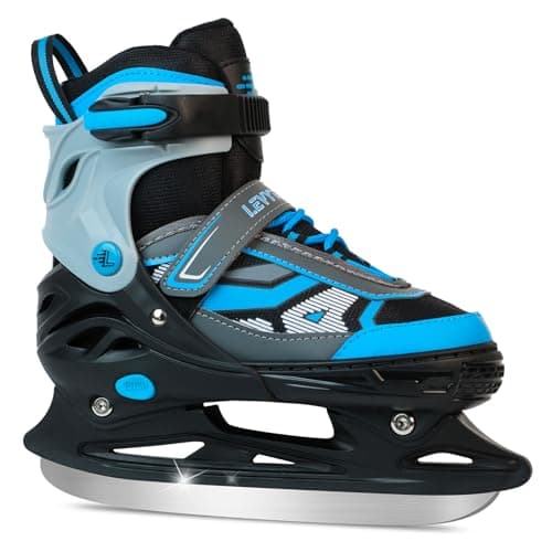 LEVYTEMP Adjustable ice Skates for Kids Boys Girls, 4 Size Triple Protection Beginner Figure Blades with Ankle Support for Outdoor and Rink,Blue