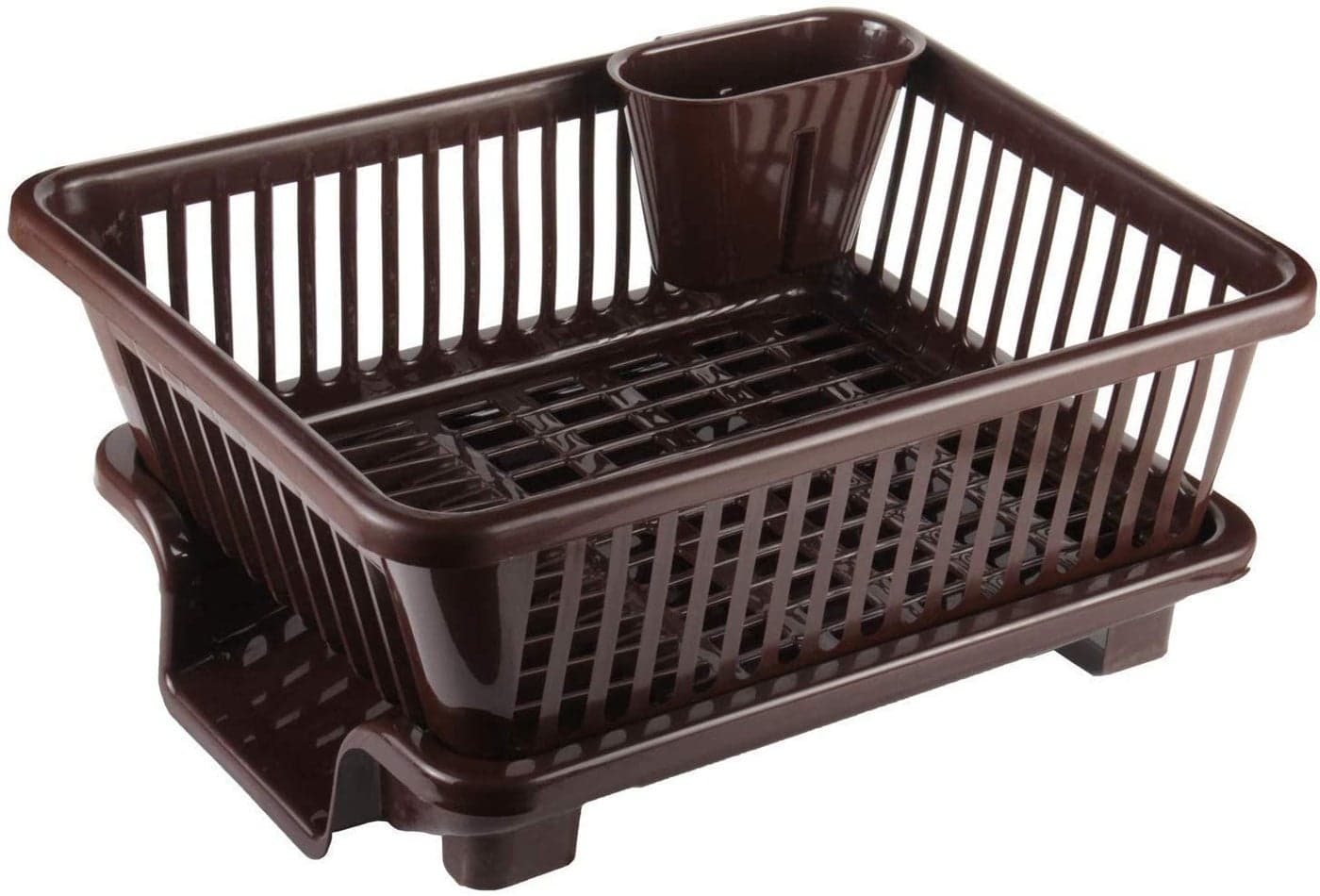 Divik Durable Sink Plastic Dish Rack Utensil Drainer Drying Basket for Kitchen with Draining Tray Cutlery Fork Organizer Washing Fruits and Vegetables Basket with Tray for Kitchen 1Pcs