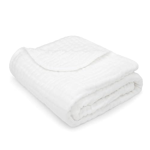 Comfy Cubs Muslin Baby Blanket - Soft, Lightweight, 6-Layer Cotton Swaddle Blankets for Newborns, Infants & Toddlers - 40" x 40" Large, Breathable & Versatile for Sleeping & Tummy Time - White