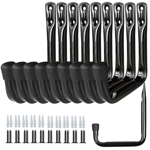 Dreecy 10 Pack Garage Storage J Utility Hooks, Heavy Duty J Utility Hooks Hangers for Garage Wall Hanging Garden Tools, Ladder, Bike, Hose, Black