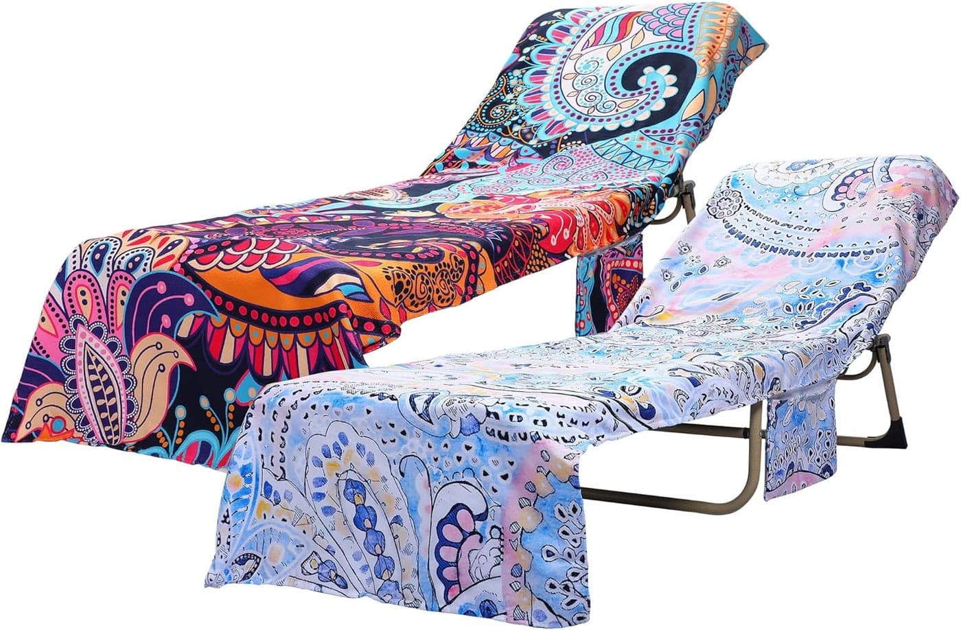 2 Pcs Bohemia Pool Chaise Lounge Chair Cover with Side Pockets Microfiber Pool Towel Cover Thick and Quick Dry Beach Chair Towel for Outdoor Beach Garden Sunbathing 827 x 287 Inches