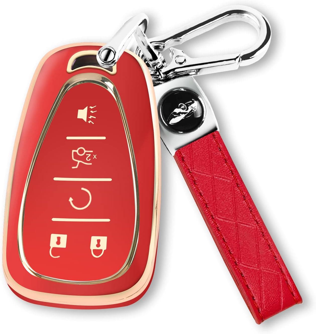 QBUC Red TPU Key Fob Cover with Keychain for Chevrolet Models