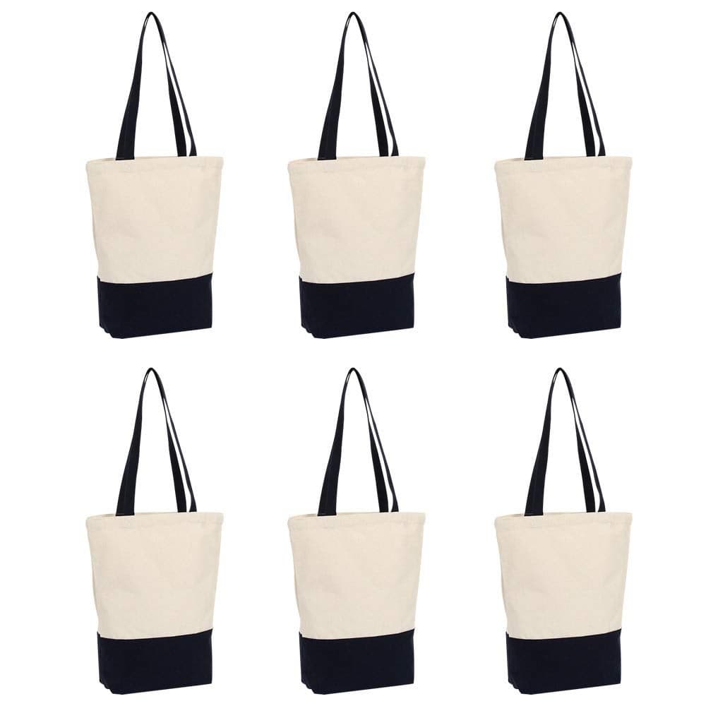 Azuca Heavy Duty 12 oz Canvas Tote Bags DIY for Crafting and Decorating Reusable Grocery Washable Bag Shopping Bag 17x14x4 Inch 6 Pack Dark blue