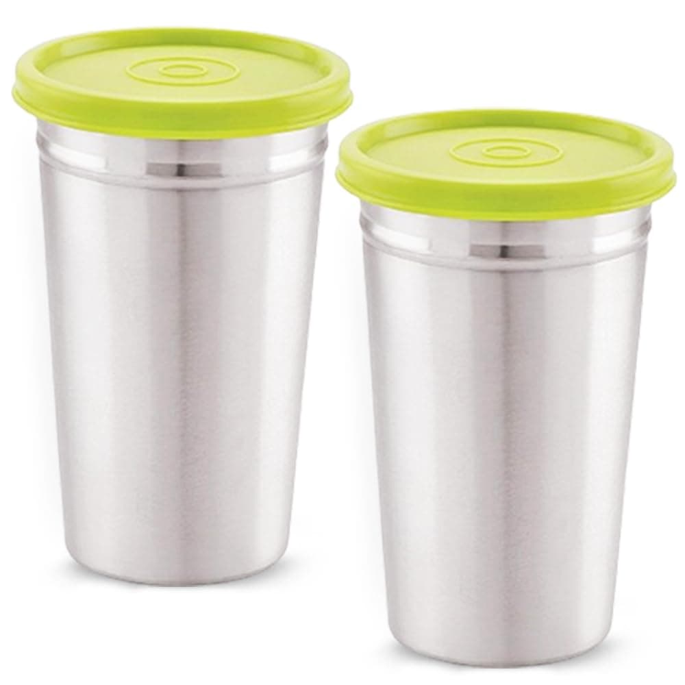 Magnus Easy Lock Tumbler with Lid | 350 ml | Stainless Steel Water Bottle | 100% Spill-Proof & Airtight | Suitable for Adults, Kids, and Toddlers | Portable Kitchen Set (Pack of 2, Silver)