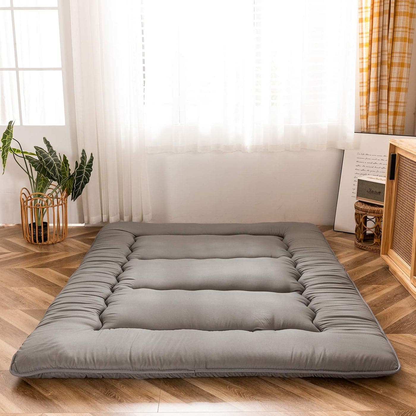 MAXYOYO Japanese Floor Mattress Futon Mattress Thicken Tatami Mat Sleeping Pad Foldable Roll Up Mattress Dormitory Mattress Pad Floor Lounger Pillow Bed Charcoal Grey Single