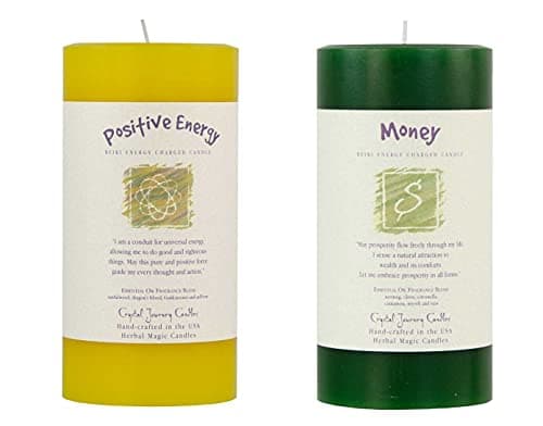 6 x 3 Crystal Journey Reiki Charged Herbal Pillar Candle Bundle Positive Energy Money Handcrafted with LeadFree Materials