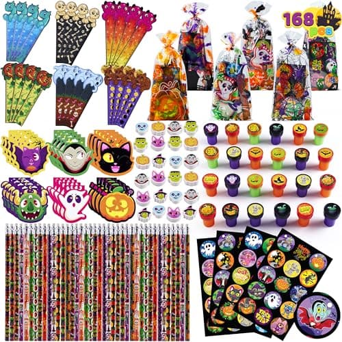 JOYIN 168PCS Halloween Stationery Set Art Set for Kids Birthday Gifts 24 Pack Halloween Themed Stationery Class Exchange Party Favors Supplies Carnival Game Prizes Gifts Goodies Bags Fillers