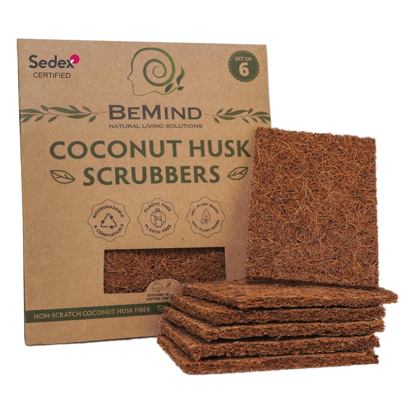 BeMind Coconut Scrubber6 Natural Dish Scrubber Eco Friendly NonScratch Coconut Husk Scouring Pad