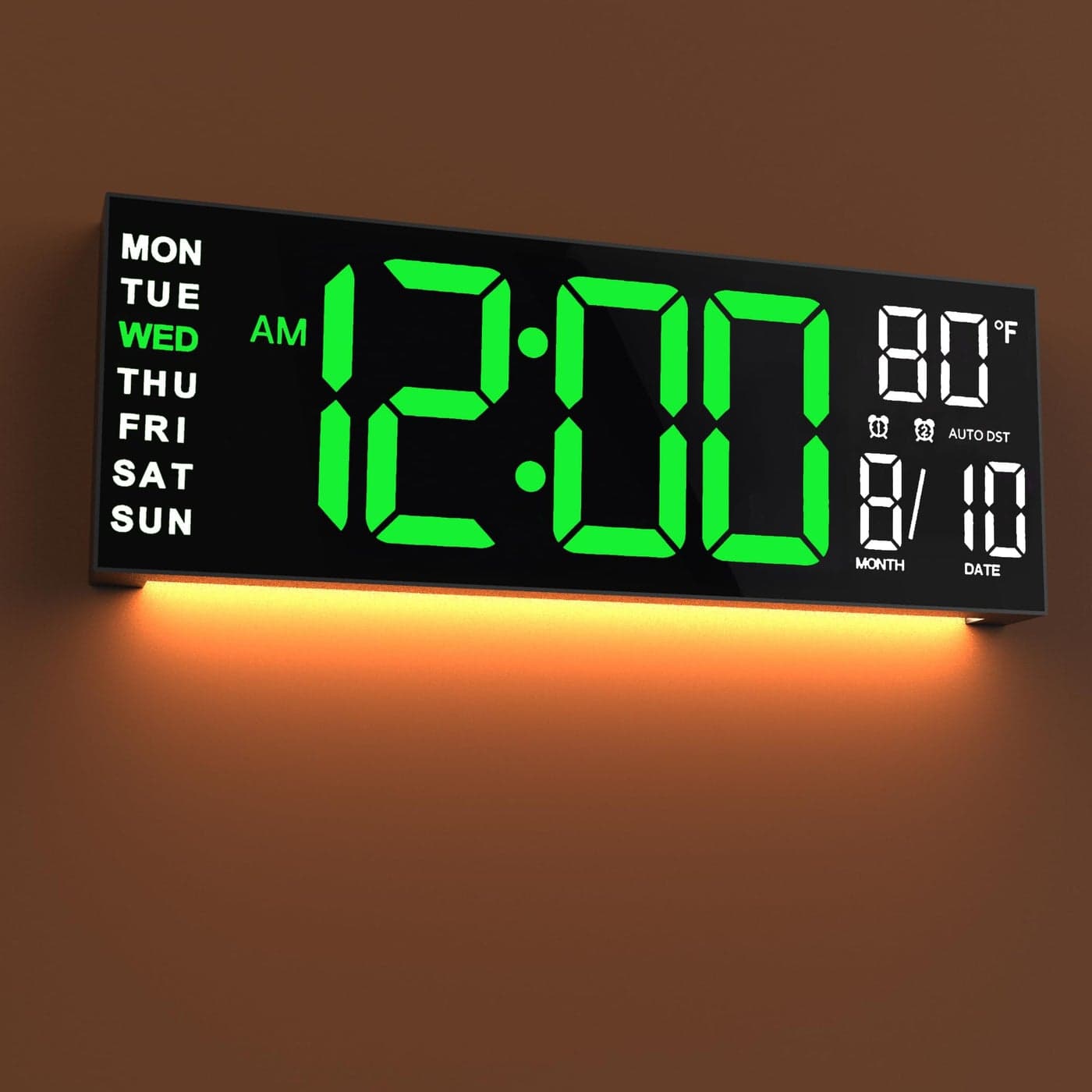 JALL 16 Large Digital Wall Mount Clock Count Down Timer Alarm Big LED RGB Color DST Temperature for Living Room Classroom Desk Xmas Birthday Gift for Senior Mom Dad Green White 16 inches