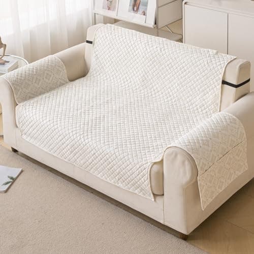 House of Quirk Quilted Printed Sofa Cover for Indian Sofa Set – Washable, Durable & Soft Fabric Protector (Snowflake, Two Seater)