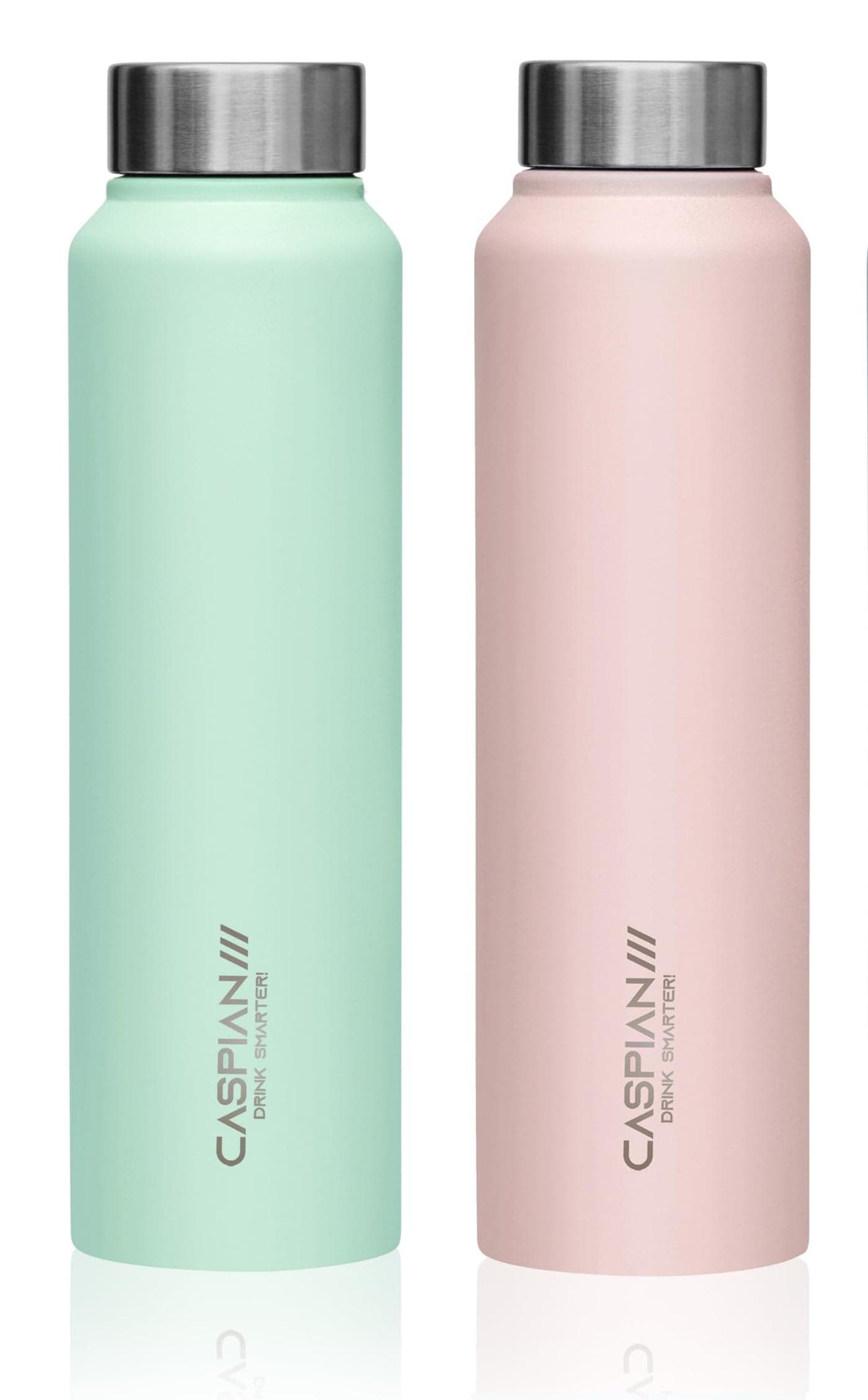 CASPIAN /// Astra Stainless Steel Water Bottle (Mist Green & Light Pink, 1 Litre, Set of 2)| Leak Proof Thunder for Fridge Home Office Travel School Kids Boys Girls Adults Sports Gym Yoga