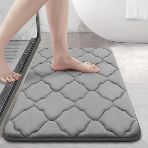 OLANLY Memory Foam Bath Mat Rug 24x16, Ultra Soft and Absorbent Bathroom Rugs, Non-Slip, Comfortable, Machine Washable Bath Carpet for Bathroom Floor, Tub, Shower and Home Decor Accessories, Grey