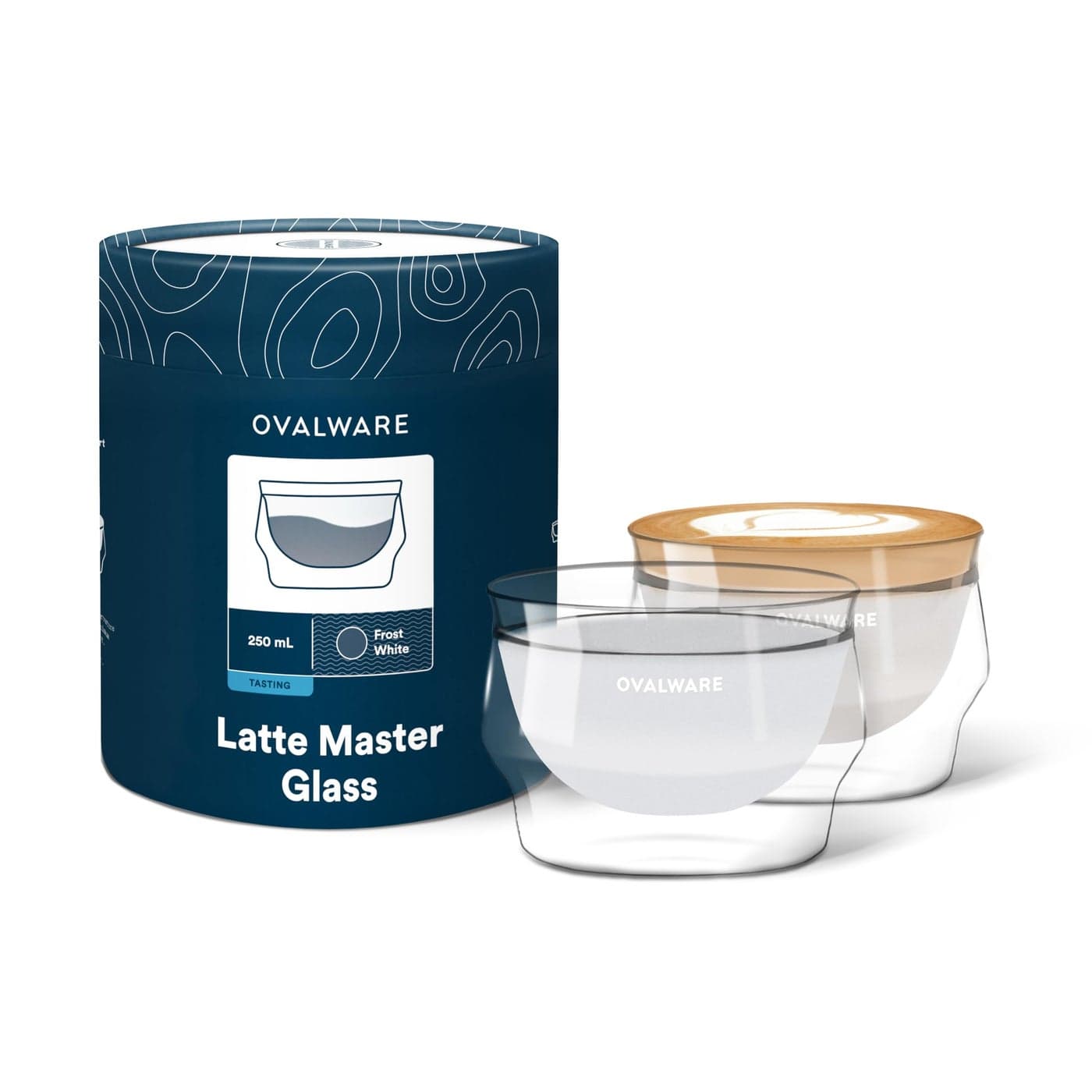 ovalware 85oz Double Wall Latte Cups Latte Set of 2 Latte Glasses for Cold Hot Drink PalmSized Cups with Wide Rim for Artistic Designs Frost White