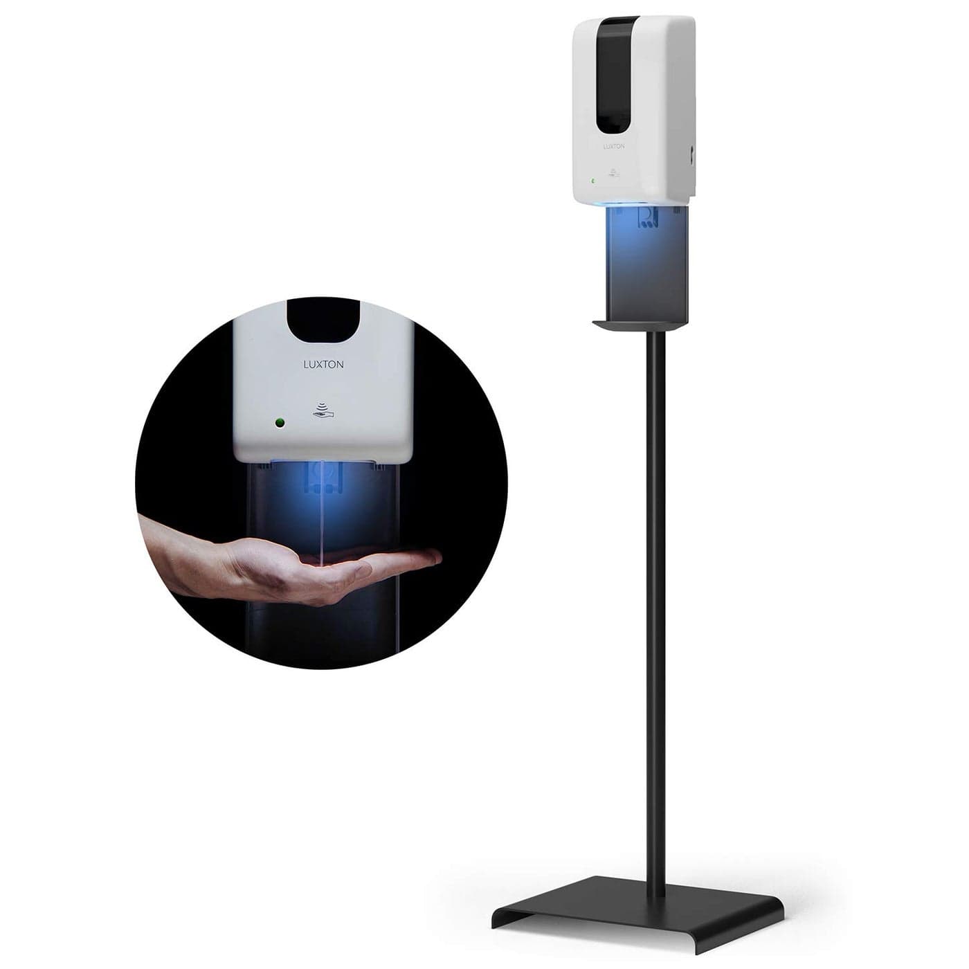 Luxton Home Automatic Hand Sanitizer Dispenser with Stand and Drip Catcher and Refillable Bottle for Restaurants Schools Churches Sanitizer Stand