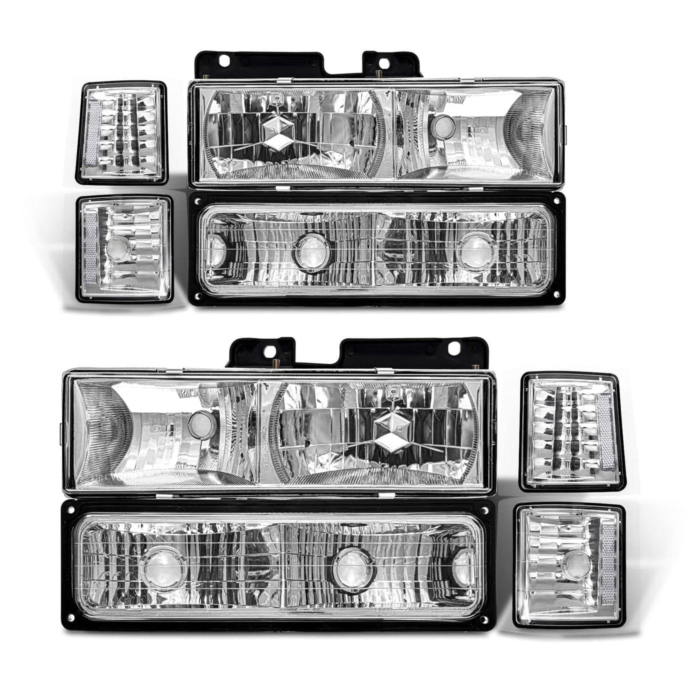 ADCARLIGHTS Headlight Assembly for 94 95 96 97 98 Obs Chevy SilveradoC10 PickupCK 1500 2500 3500 Truck 9499 Suburban 19951999 Tahoe Chrome Housing with Clear Reflector Headlamp Replacement Pair