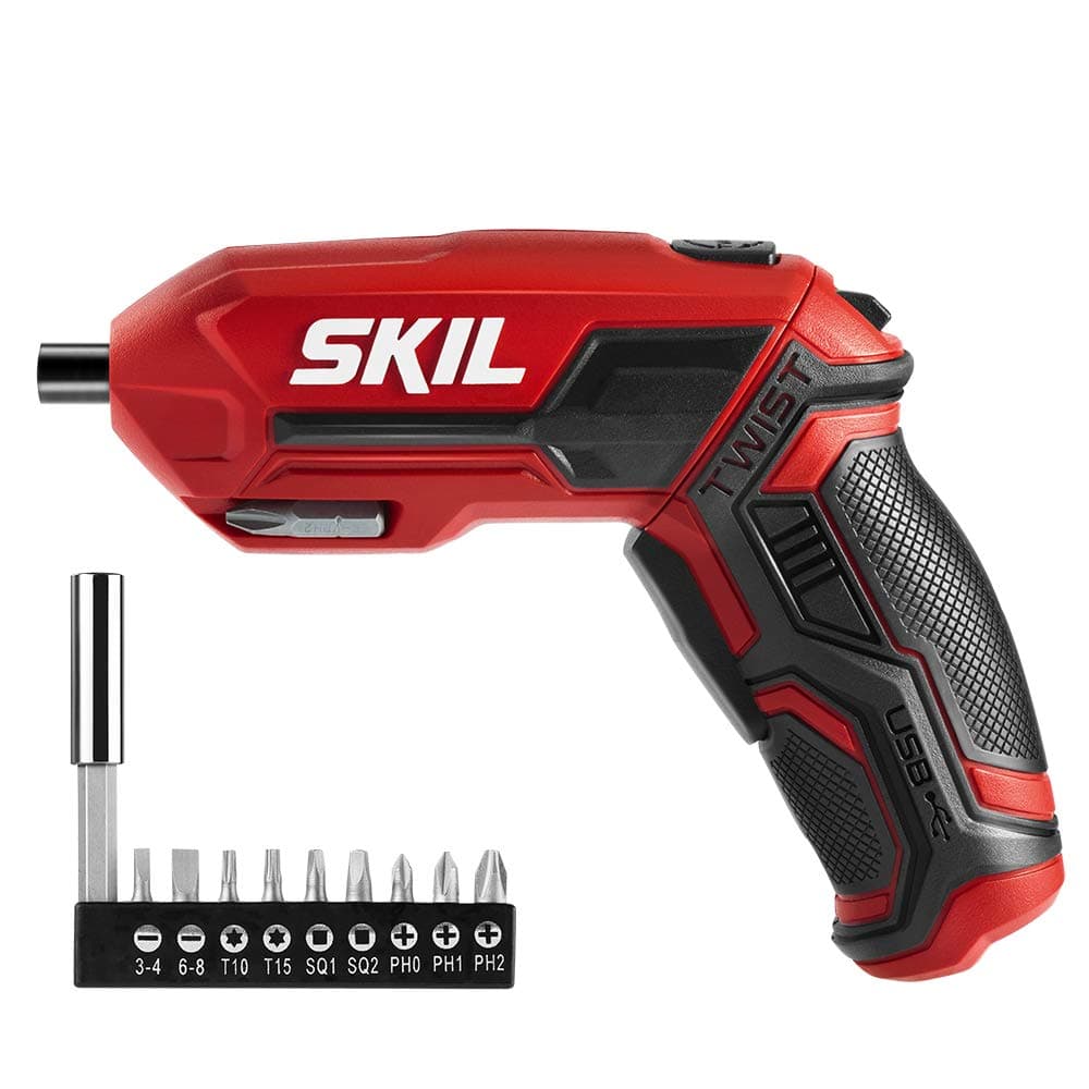 SKIL 4V Pivot Grip Rechargeable Cordless Screwdriver Includes 9pcs Bit 1pc Bit Holder USB Charging Cable SD561802