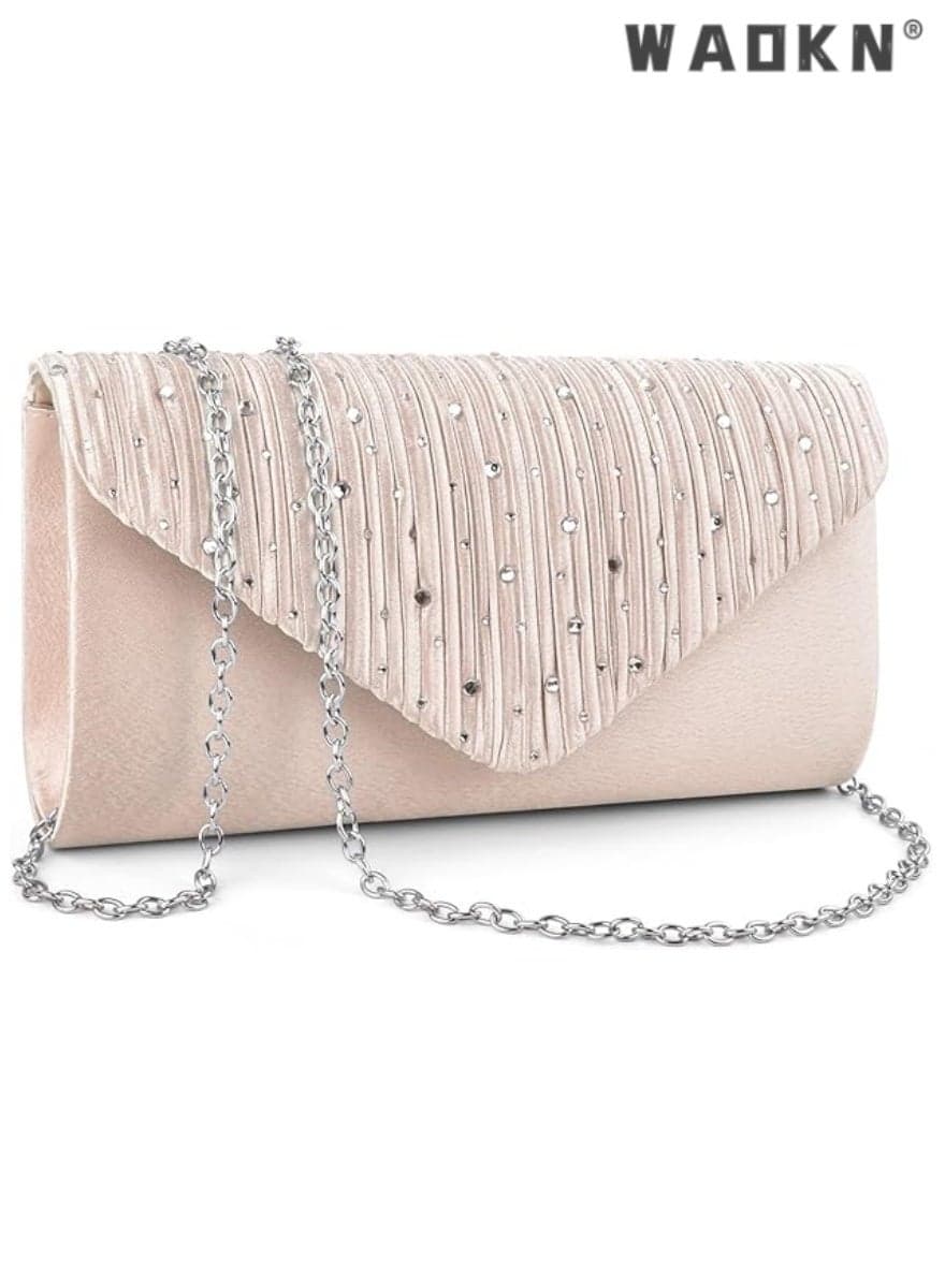 Evening Bag Clutch Purse for Women Ladies, Small Sparkly Clutch Glitter Handbag Purse with Removable Chain for Formal Dress Bride Wedding Prom Party(apricot)