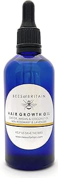 BEES of BRITAIN Hair Growth Oil 100 Natural with Castor Argan Rosemary Lavender Stimulates Hair Growth Revitalises We Donate 5 of our Profit to Save Bees Pollinators 100ml