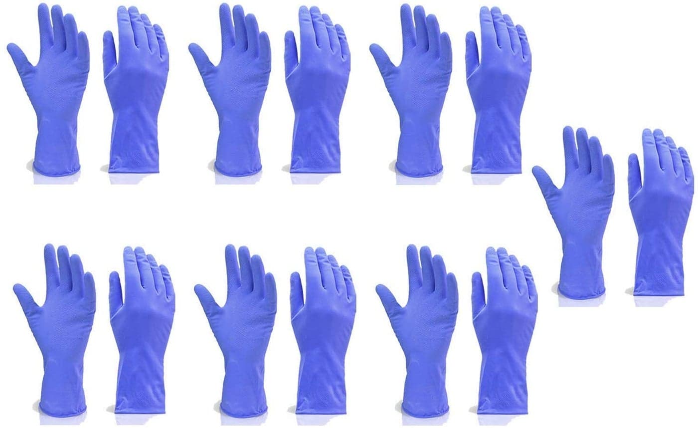 Fortane Reusable Rubber Cleaning Gloves Set | Hand Gloves Free Size for Washing, Cleaning Kitchen, Gardening (Blue) Pair of (7)