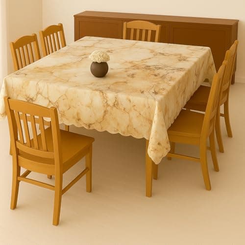 Homerz Premium Designer 6 Seater PVC Table Cover, Waterproof and Durable Table Cover Shelf Liners (Yellow Marble, 54x78 inch- 6 Seater Dining Table)