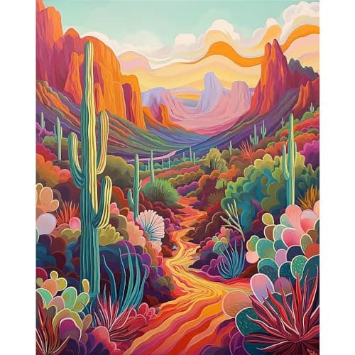 Natuyalo Paint by Numbers Kit for Adults Beginners and Kids 16 Wx20 L Canvas Pictures Drawing Acrylic Paintwork with 3 Pcs Paintbrushes Cactus in Wilderness
