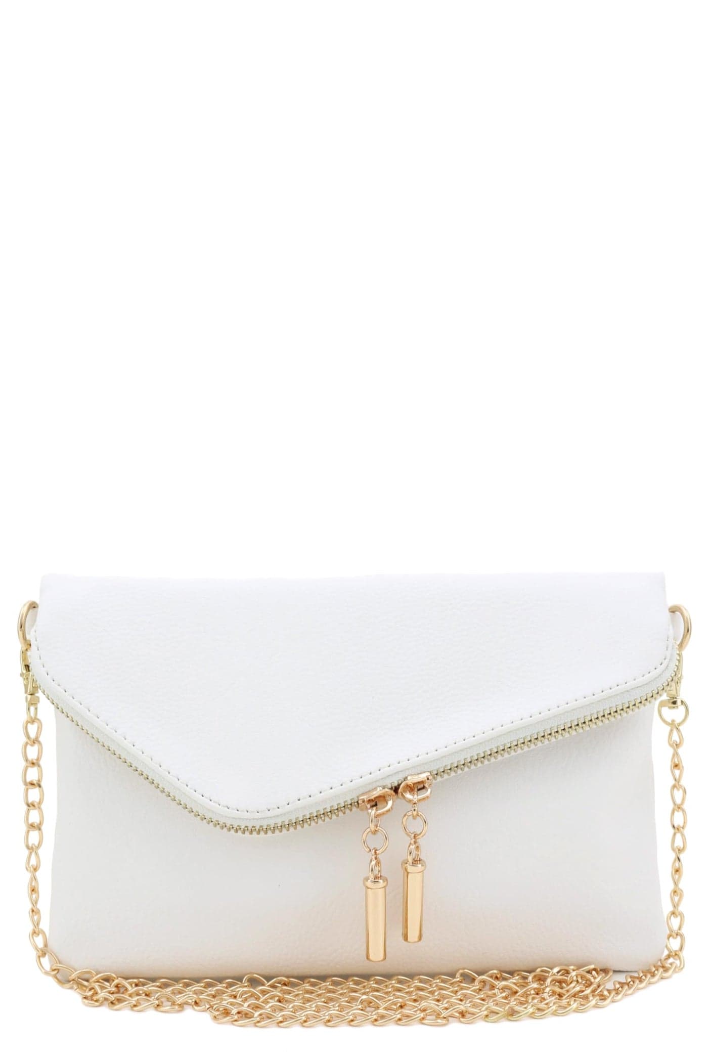 FashionPuzzle Envelope Wristlet Clutch Crossbody Bag with Chain Strap White