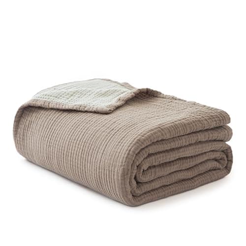 SimpleOpulence 100 Cotton Muslin Blanket Twin Size Lightweight Breathable 4 Layering Gauze Blanket for Bed Couch Camping Soft Bedspread Coverlet AllSeason Use Coffee 68x86