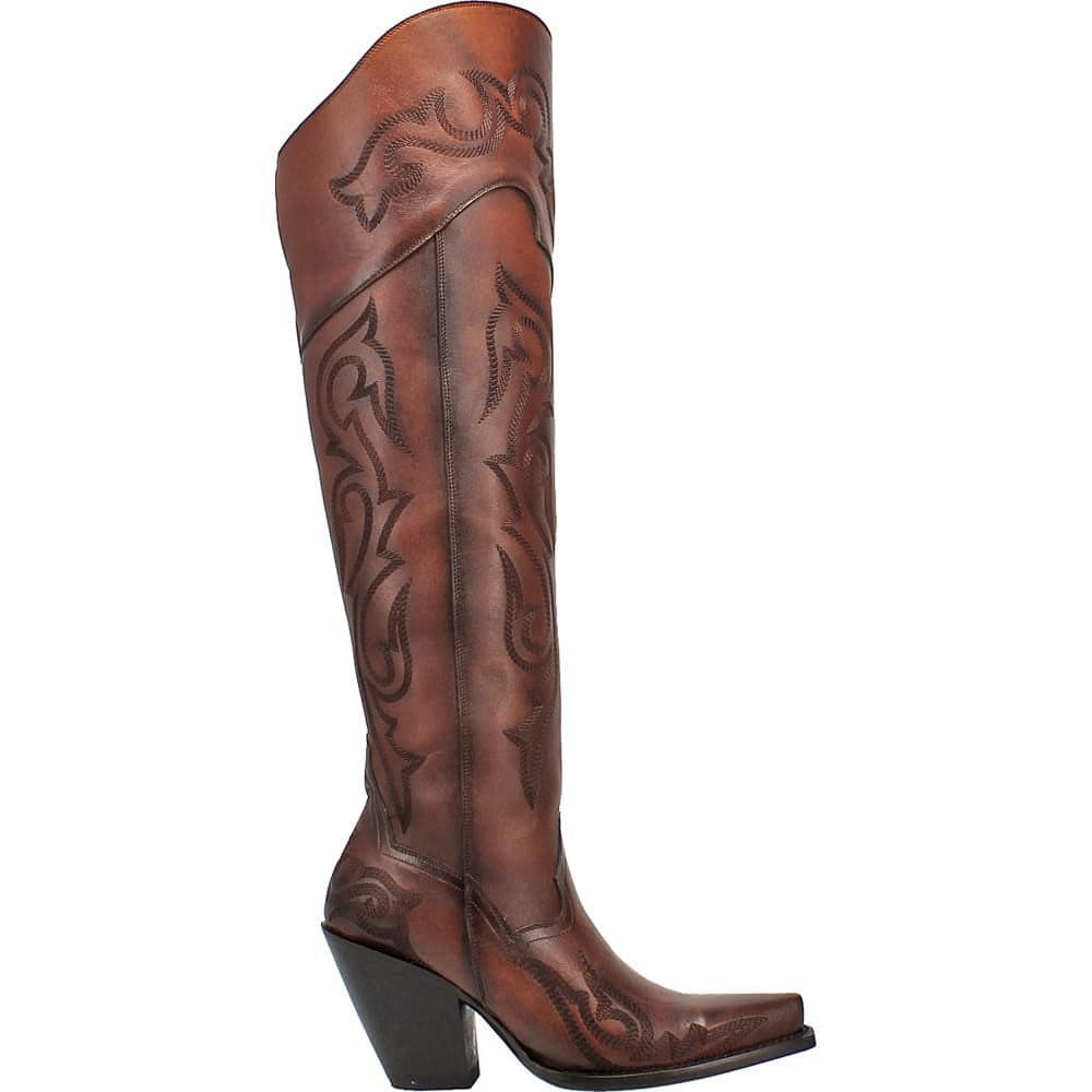 Dan Post Womens Seductress Embroidered Snip Toe Zippered Dress Boots Over the Knee High Heel 3 Up Brown Size 85 M