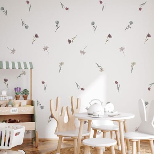 Boho Wildflower Wall StickersDaisy Flower DecalsPeel and Stick Floral Wall Decor for Girls Bedroom Living Room Nursery Home