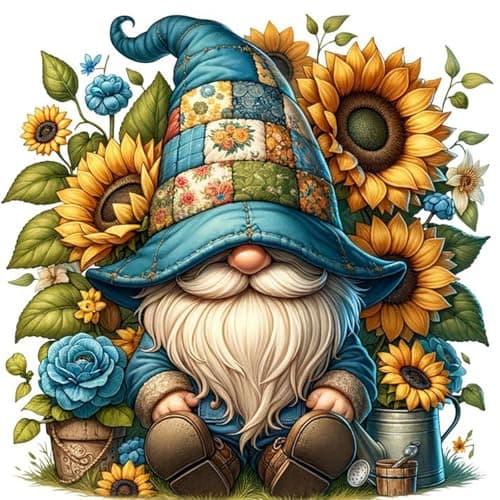 Fountor Gnome Diamond Art Kits for Adults Gnome Diamond Painting Kits for Adults Beginners DIY 5D Sunflowers Diamond Painting with Round Gem Art Kits for Gift Home Wall Decor 14x14 Inch