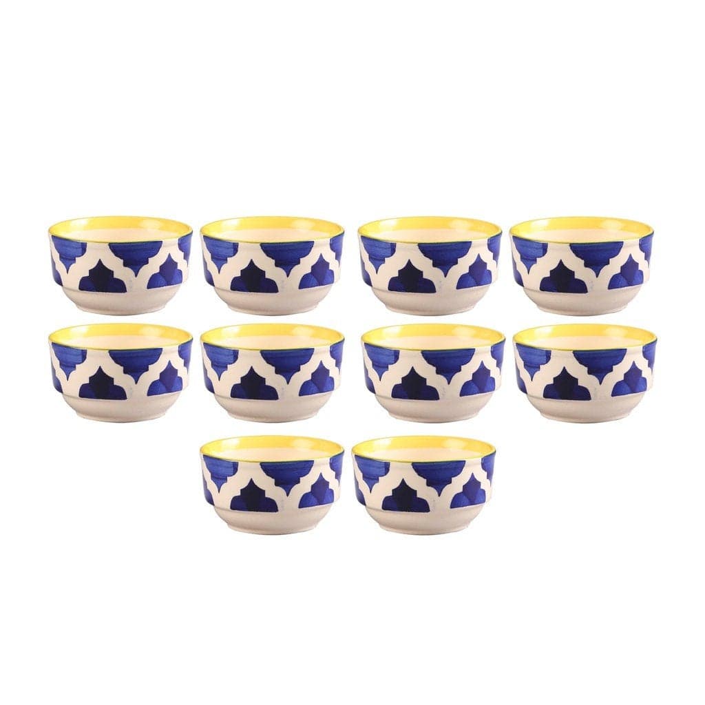 Caffeine Ceramic Handmade Blue Umrao Katori Bowl Set of 10