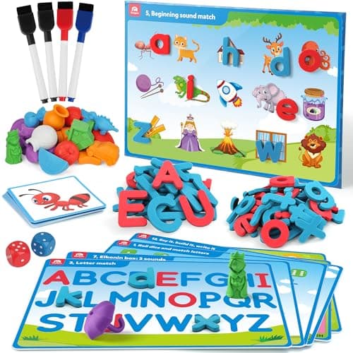 Coogam Preschool Alphabet Learning Activities Magnetic EVA Letters Matching Handwriting Game Educational ABC Recognition with 6 Pattern Cards Phonic Manipulatives Toys for Kids Age 3