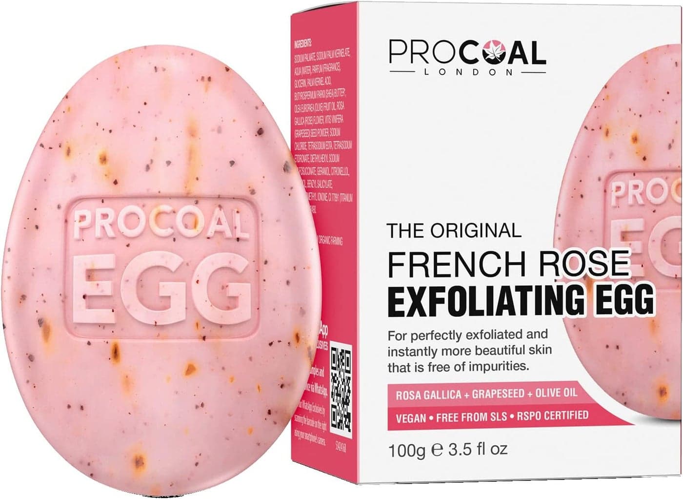 French Rose Exfoliating Natural Soap 100g by Procoal Vegan Soap Bar For Soft Refreshed And Decongested Skin Glycerin Soap Hand Body Shower Crueltyfree