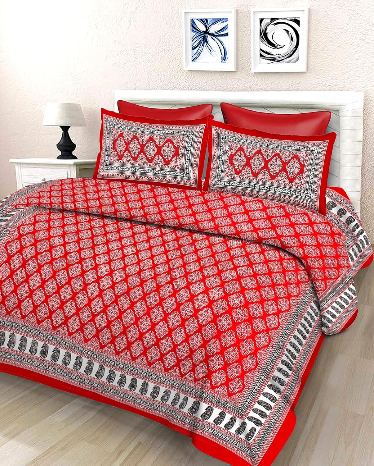 Lali prints Cotton Trendy Print Jaipuri Double Bedsheet with 2 Pillow Covers
