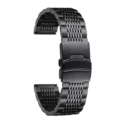 BINLUN Stainless Steel Watch Band Quick Release Metal Watch Strap Black Replacement with DoubleLock Deployment Clasp Watch Bracelet for Men Women Black 19mm