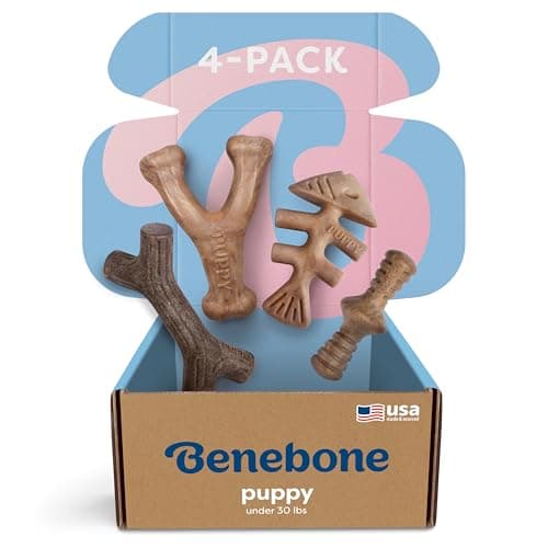 Benebone Puppy 4-Pack Dog Chew Toys, Made in USA, 30lbs and Under, for Modest Chewers