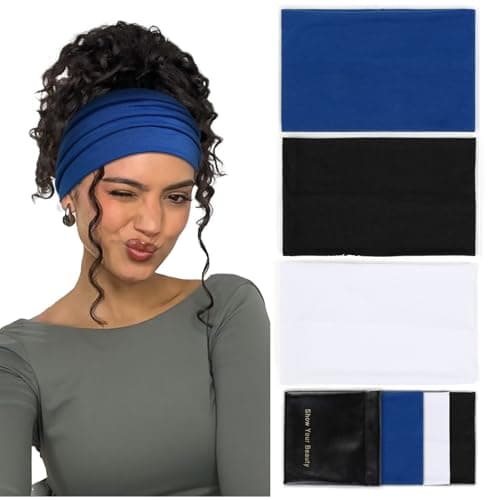 Huachi Wide Headbands for Women Non Slip Thick Womens Headbands Boho Elastic Hair Bands for Womens Hair Stretchy Sweat Headband for Workout Running Working